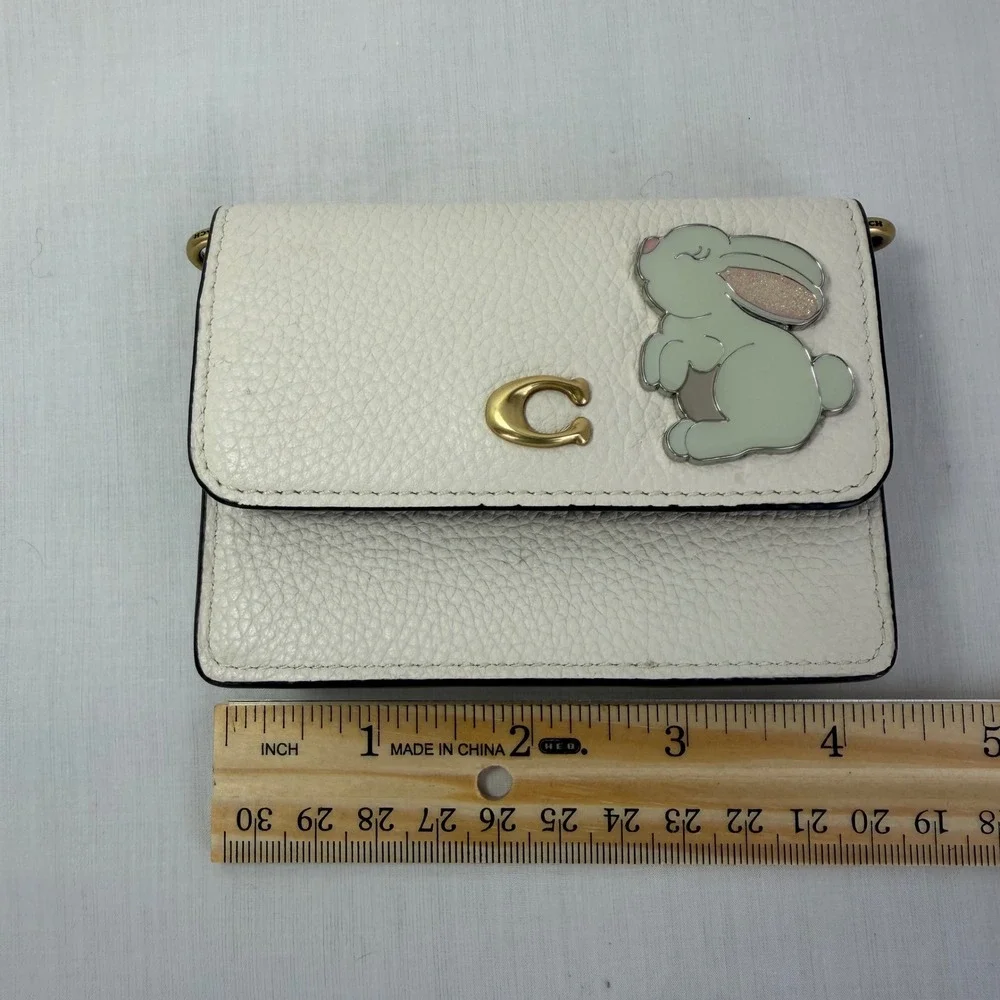 Coach Bunny Card Case on Chain White Pebbled Leather Mini Bag AXP 4